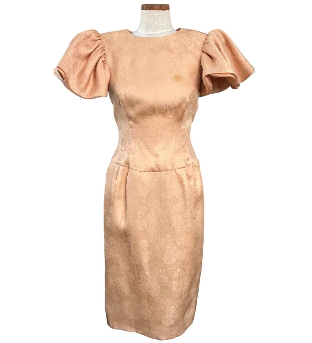 Vintage 80s 100% Silk Morton Myles Puff Sleeve Dress SIZE 6 Open Back AS IS